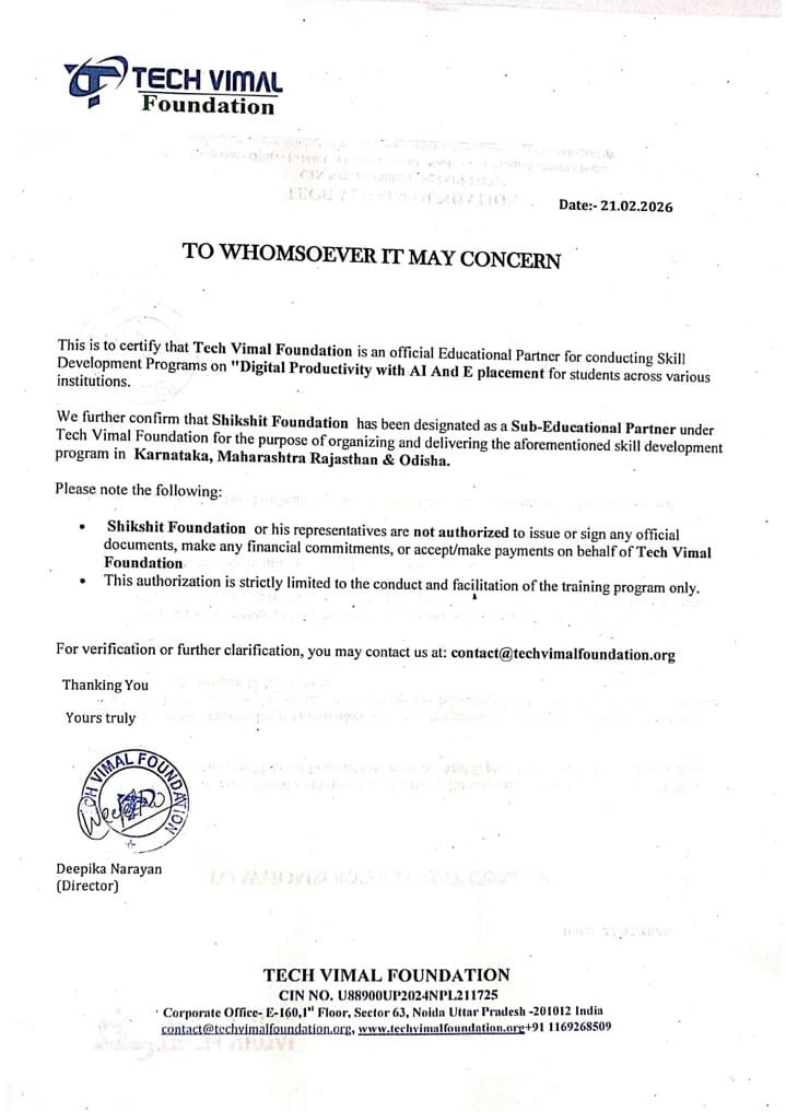 Authorisation Letter — Tech Vimal Foundation & Shikshit Foundation
