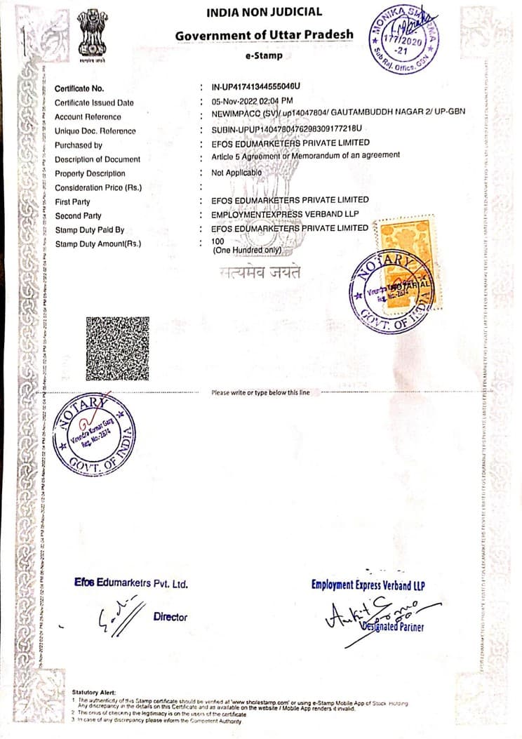MOU — Employment Express Verband LLP & EFOS Edumarketers Private Limited (Candidate Sourcing & Referral Partnership)
