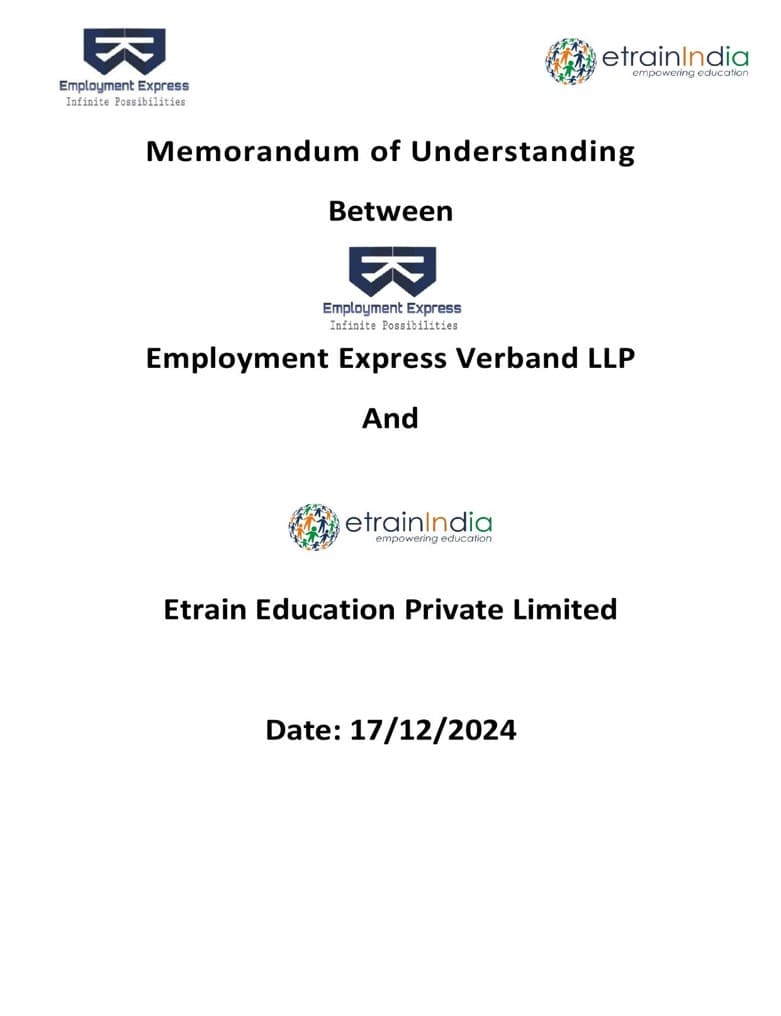 MOU — Employment Express Verband LLP & Etrain Education Private Limited