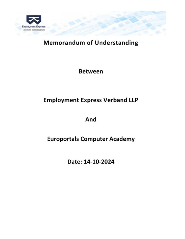MOU — Employment Express Verband LLP & Europortals Computer Academy