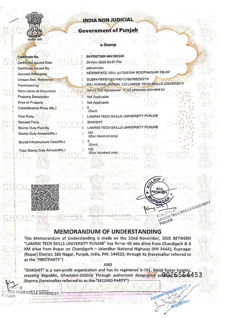 MOU — Lamrin Tech Skills University Punjab (LTSU) & Shikshit