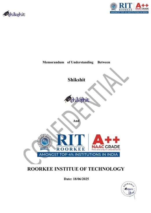 MOU — Shikshit & Roorkee Institute of Technology (RIT Roorkee)