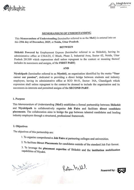 MOU — Shikshit (Powered by Employment Express) & Niyuktipath