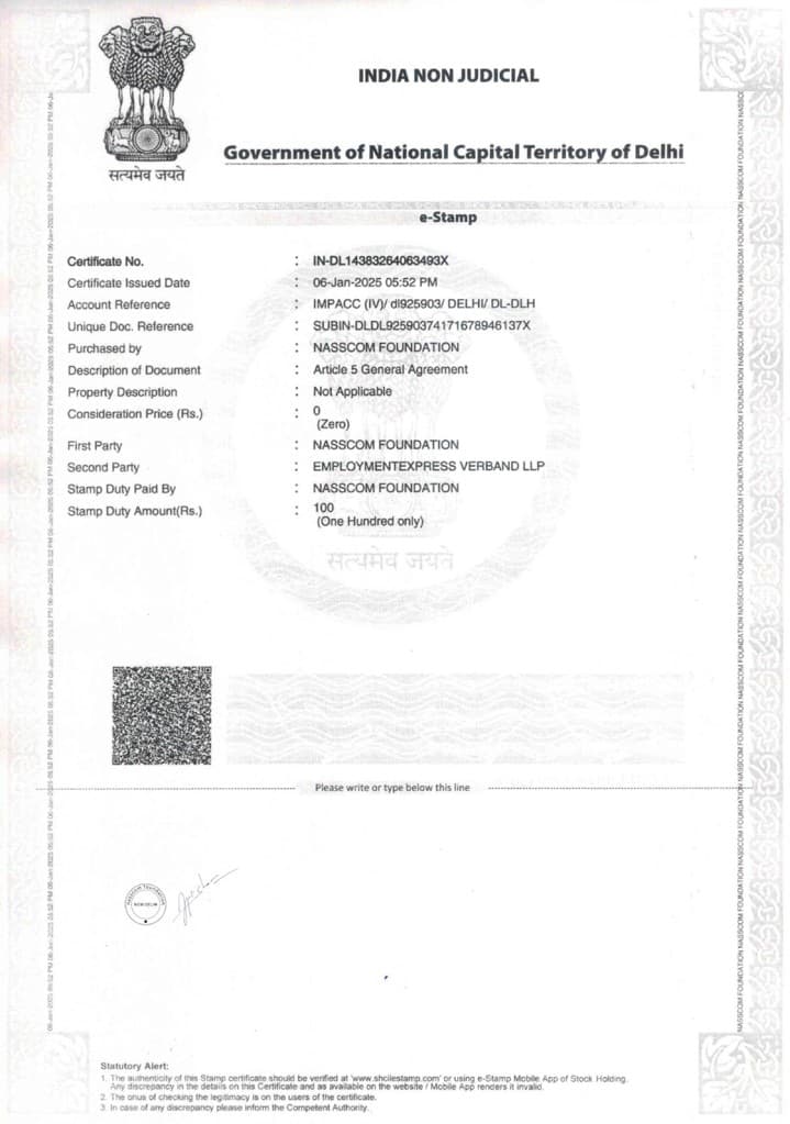 Vendor Agreement — Nasscom Foundation & Employment Express Verband LLP
