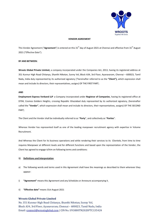 Wroots–E2V Vendor Agreement